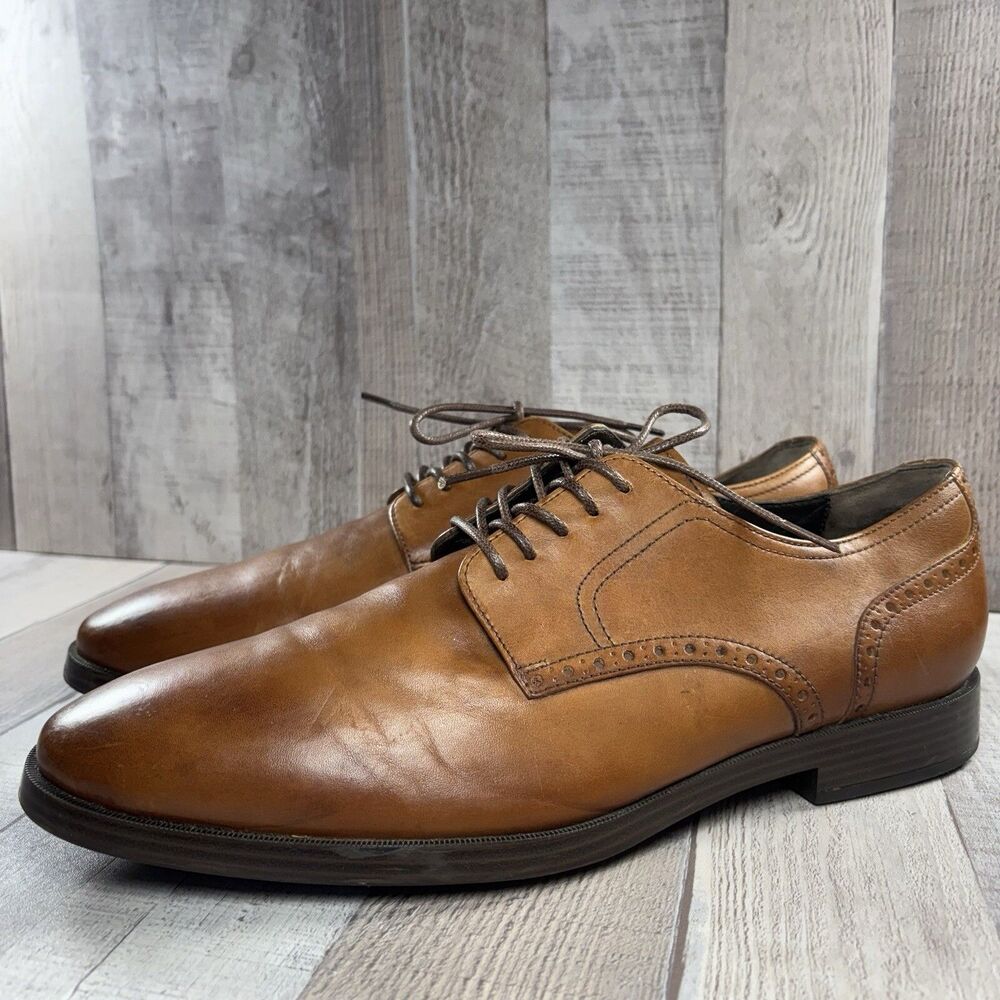 Cole Haan Modern Essentials Men's 10.5 Plain Toe Oxford Dress Shoes British Tan